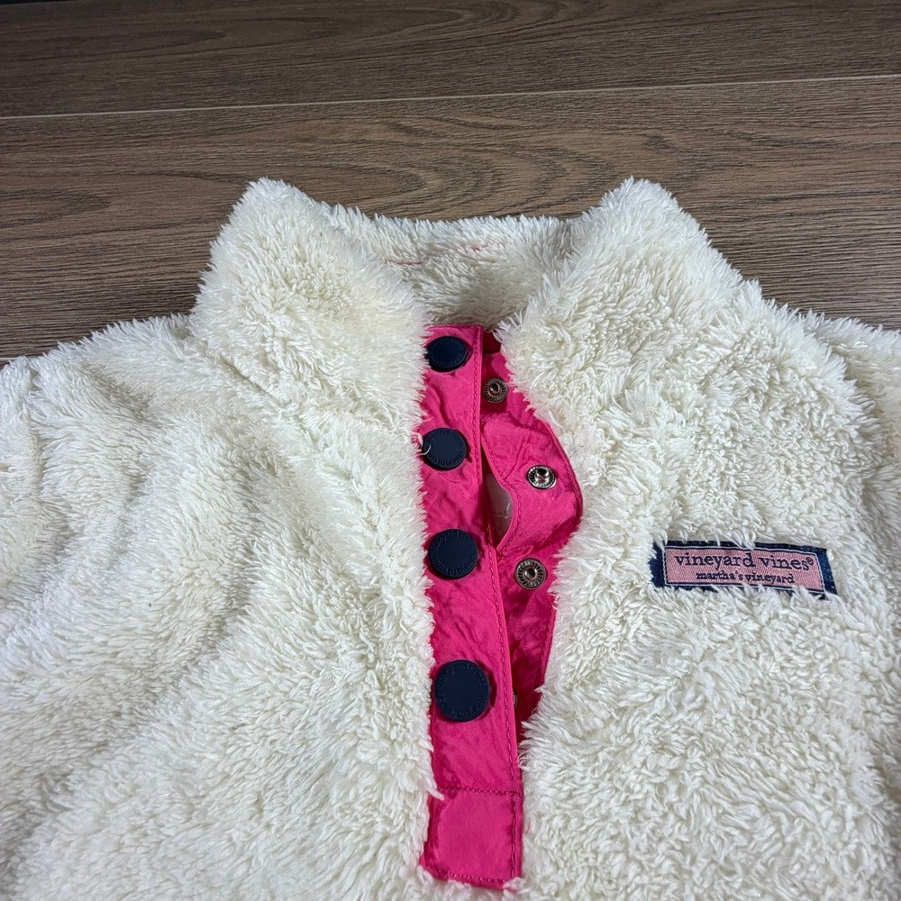 Vineyard Vines Girls High Pile Sherpa Fleece Cream Pink Preppy Fall Small 7/8
